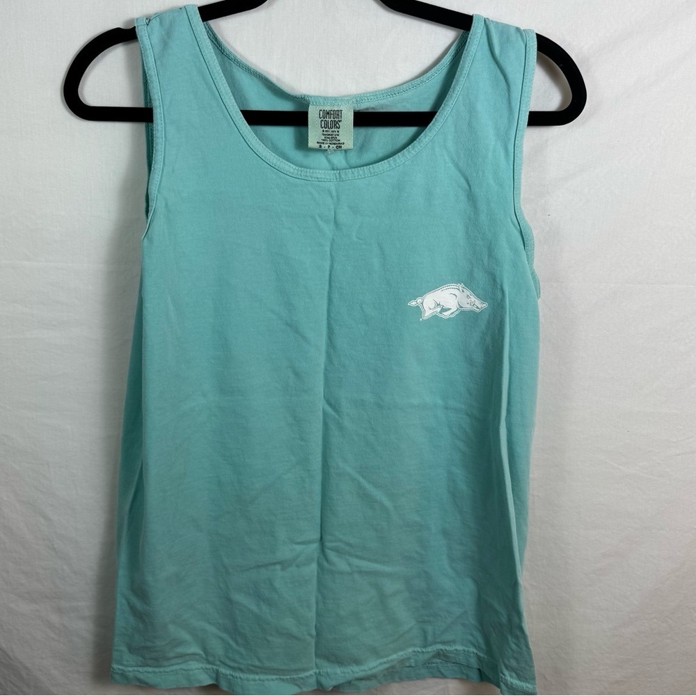 NWOT Comfort Colors Arkansas Razorbacks Aqua Tank Top Womens Size S